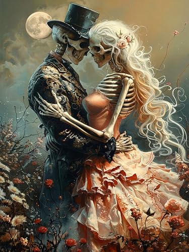 Axquilon Skeleton Diamond Art Kits for Adults - Skull Diamond Painting Kits for Adults Beginner, DIY 5D Full Drill Gem Art for Home Wall Decor 12x16 inch - color: Skeleton Couple