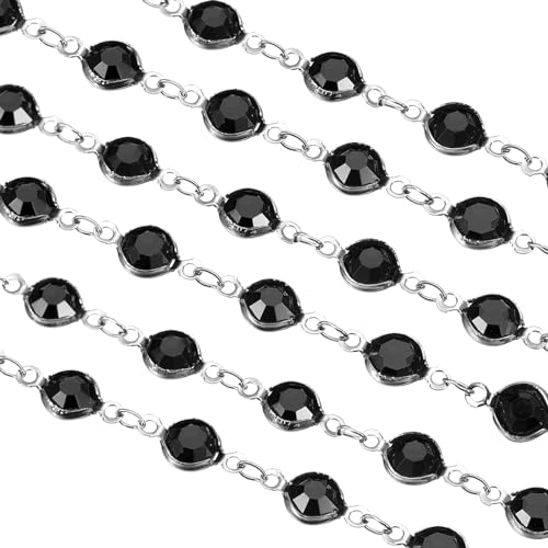 uxcell 2 Yards Black Rhinestone Chain Bulk with Silver Plated Brass Chain for Jewelry Making Craft DIY Bracelet, Necklace, Glass, Shoes, Clothes Decoration (1 Yard for Each Piece) - color: Black Silver