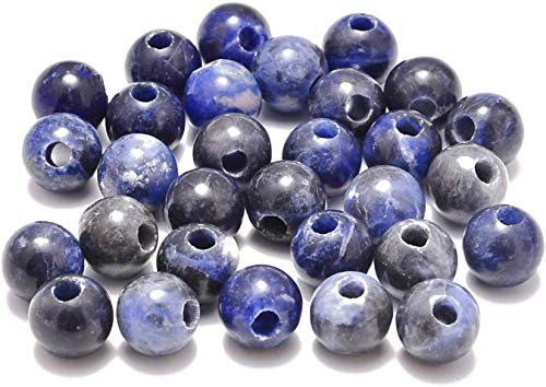 AD Beads Natural Gemstone 10mm Round Loose Beads Big Hole 2mm Sized 30pcs (Blue Sodalite) - color: Blue Sodalite