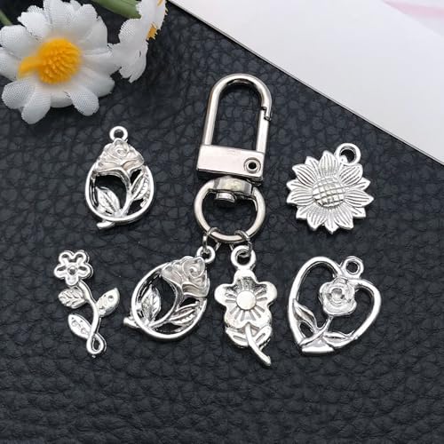 WOCRAFT 60pcs Bright Silver Flowers Bracelet Charms for Jewelry Making Sets DIY Necklace Bracelet Keychain Crafting Charms Kit Craft Supplies (SN879) - color: Bright Silver, size: Flowers Charms