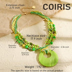 Coiris Shell Pendant Statement Strand Necklace for Women Boho Multi Beads Natural Stone Colorful Necklace Bohemian Handmade Chunky Shell Beaded Collar Jewelry for Women - color: Green