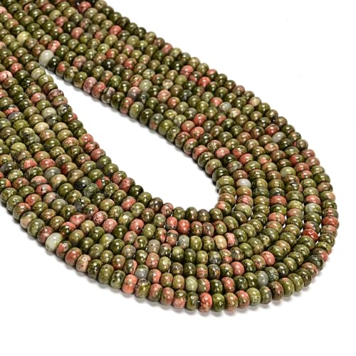 ICAI 4x6mm Natural Rondelle Beads – Loose Gemstone Spacers for DIY Jewelry Making (Unakite) - color: Unakite, size: 4x6
