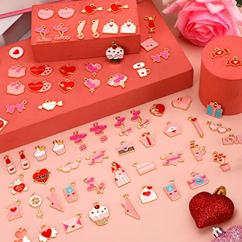 SANNIX 110Pcs Valentine's Day Charms Gold Enamel Jewelry Making Charm Pink Pendants for Valentines Bracelet Necklace Earrings Making - style: Valentines Charms