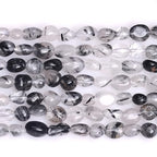 HAAMIIQII Natural Black Rutilated Quartz Crystal Pebble Stone 5-8mm Small Irregular Freeform Tumbled Loose Gemstone Beads for Jewelry Making Strand 15 Inch (45-50pcs) - color: Black Rutilated Quartz