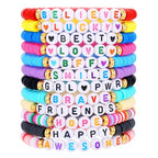 Friendship Bracelets Boho Stackable Bracelets for Women Surfer Heishi Clay Bead Bracelets Stretch Preppy Bracelets Colorful Boho Bracelets for Women - color: 12PCS Red Believe