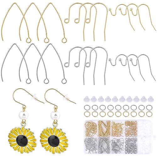 SUNNYCLUE 1 Box 338Pcs Earring Findings Stainless Steel Earring Hooks 108Pcs Fish Hooks Earrings Wires 110Pcs Open Jump Rings 120Pcs Silicone Earring Backs Ear Nuts for Jewelry Making Kit DIY Crafts - color: 338pcs Stainless Steel Ear Hooks Earring Findin