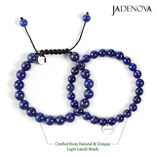 JADENOVA Natural Bead Bracelet Semi Precious Gemstone Beaded Bracelet for Women Healing Crystal Stone Stretch Bracelet Men Couple Bracelets (2pcs,6-8mm/8-10mm) - color: Lapis Lazuli, size: 8mm/10mm