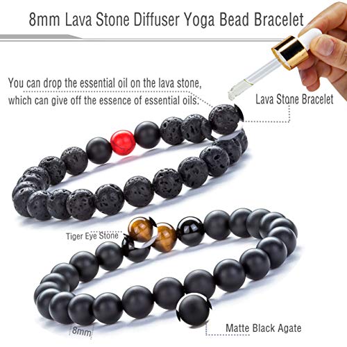 Hamoery Men Women 8mm Tiger Eye Stone Beads Bracelet Elastic Natural Stone Yoga Bracelet Bangle - color: A-2 Pcs Set 4-21003