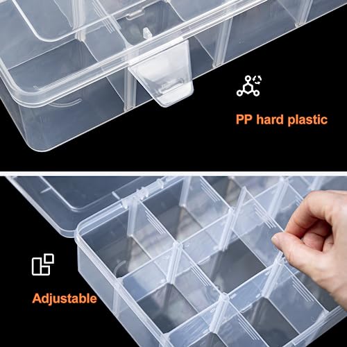 Gospire 2PCS 15 Large Grids Clear Plastic Jewelry Box Organizer Storage Container with Removable Dividers - color: Clear-15 Grids*2