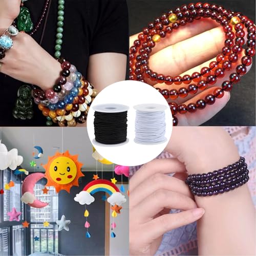 Stretchy String for Bracelets, 2 Rolls 0.8mm,1 mm,1.5mm,330 Feet Sturdy Elastic String for Jewelry Making, Necklaces, Beading and Crafts (White Black (1.5mm)) - size: White Black (1.5mm)