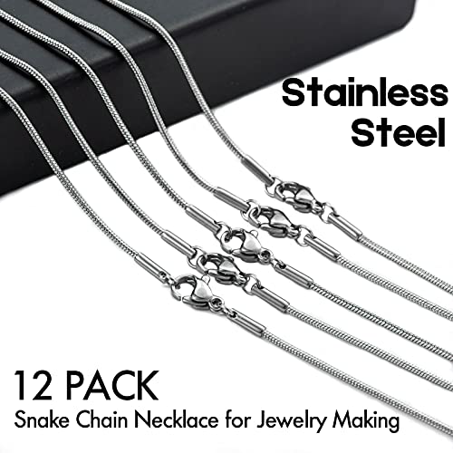 12 Pack Necklace Chains 20 Inches Stainless Steel Snake Chain Necklace with Lobster Clasps for DIY Jewelry Making, 1.2 mm - size: 20 Inches