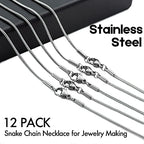 12 Pack Necklace Chains 18 Inches Stainless Steel Snake Chain Necklace with Lobster Clasps for DIY Jewelry Making, 1.2 mm - size: 18 Inches