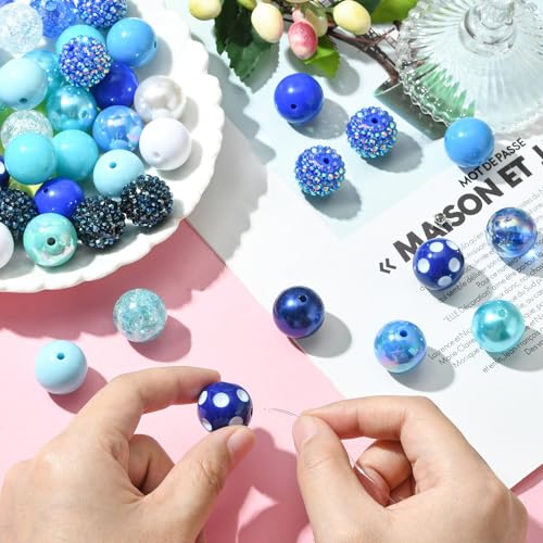 DanLingJewelry 50Pcs Random Blue Series 20mm Acrylic Round Chunky Bubblegum Large Ball Beads for Jewelry Bracelets Making - color: 50pcs - blue