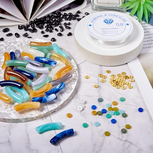 Spritewelry 121pcs/set Tube Beads Chunky Beads for Bracelets Making DIY Acrylic & Glass Beads Noodle Curved Beads Bangle Acrylic Tube Beads for Jewelry Making Earring Necklace Crafts Kits - color: Mixed Color-3