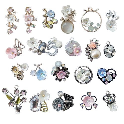 Chenkou Craft Random 20pcs Wholesale Lots Mix Alloy Resin Rhinestone Flowers Pendants Charms Beads Bracelet Necklace Jewelry Findings