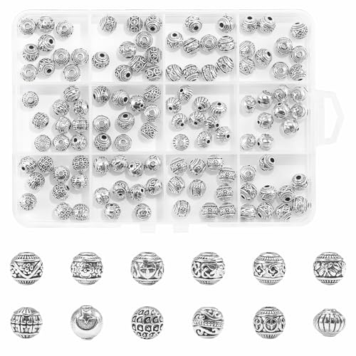 120pcs Silver Spacer Beads 8mm Large Hole Metal Alloy Vintage Beads for Bracelet Necklace Jewelry Making - color: Style-B