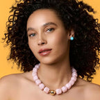 Chunky Necklaces for Women, Trendy Colorful Square Acrylic Resin Beads Statement Choker Necklace, Lightweight Boho Summer Beach Vacation Jewelry - color: pink
