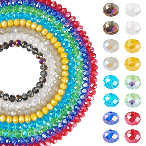 BB Beadthoven 512pcs Faceted Rondelle Glass Beads, 8mm Rainbow AB Colored Briolette Crystal, Assorted Jewelry Beads for Bracelets, Necklace, DIY Classic Color - color: Faceted Rondelle Classic Color, size: 8mm