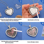 Hicarer 24 Pcs Rhinestone Pendant Trays Set Including 8 Heart Shape Double Sided Blank Pendant Charms with 16 Glass Domes Blank Discs Necklaces Halloween Jewelry Making - color: Silver