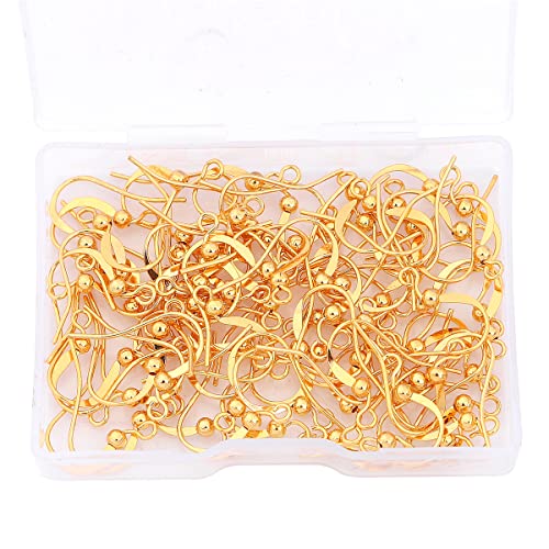 BEADIA 18K Gold Plated Earring Hooks 16x16mm 80pcs with Beads for Jewelry Making Findings - size: Hooks 3# 16x16mm