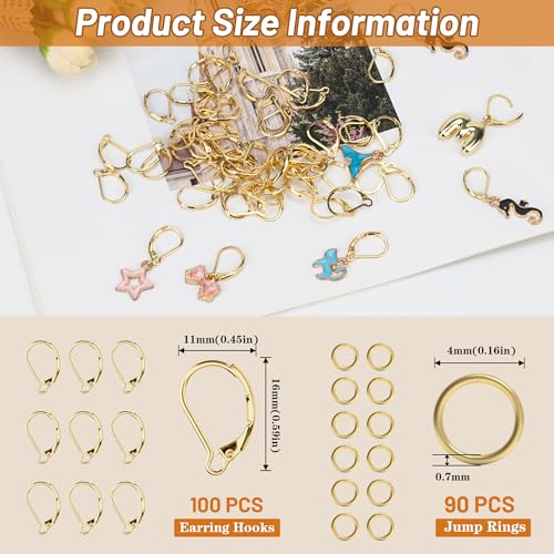 100pcs 18K Gold Plated Earring Hooks with 90 Jump Rings Leverback French Earring Hooks Hypoallergenic 304 Stainless Steel for Earrings Making - style: 18 K Gold Hooks