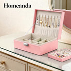 Homeanda Jewelry box 2 layer Jewelry box Leather Jewelry boxes for Women Girls Teens Jewelry organizer box Jewelry Storage box with lock(Pink) - color: Pink