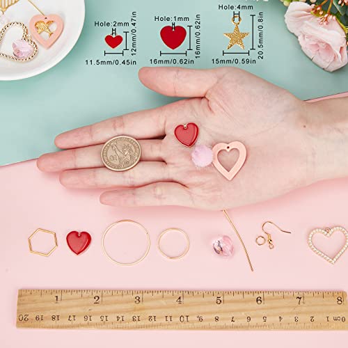 SUNNYCLUE 1 Box DIY 9 Pairs Valentine's Earring Making Kits Heart Enamel Charms Wood Pendants & Glass Beads & Earring Hooks for Women Beginners DIY Earring Jewelry Making