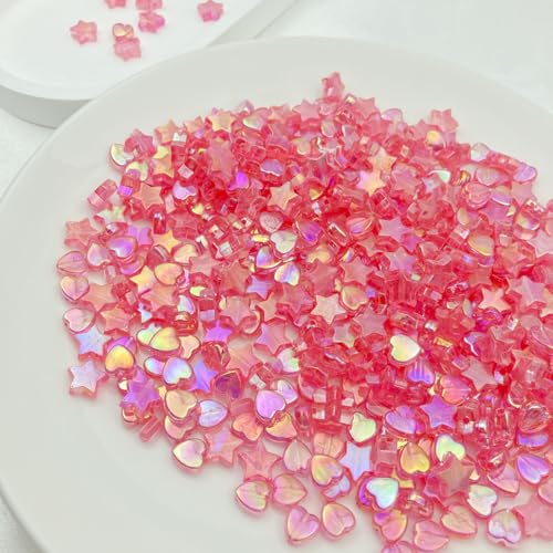 450Pcs Acrylic Beads AB Crystal Star Beads Heart Beads for Jewelry Making DIY Bead Bracelet Necklace Earrings(Deep Pink) - color: Deep Pink