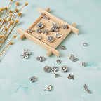 Beadthoven 150pcs/box Tibetan Silver Butterfly Flower Spacer Beads Owl Bird Dragonfly Bees Loose Beads Charms with 1-2mm Hole for Jewelry Crafts Making - color: Antique Silver-Butterfly-15 Style