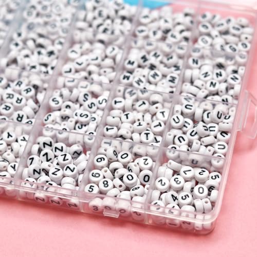 Melius 1450Pcs Acrylic Letter and Number Beads, 4x7mm Alphabetical Flat Round Alphabet Beads in 28 Grid Box for Bracelets, DIY Crafts - color: White-Number, size: 4x7mm