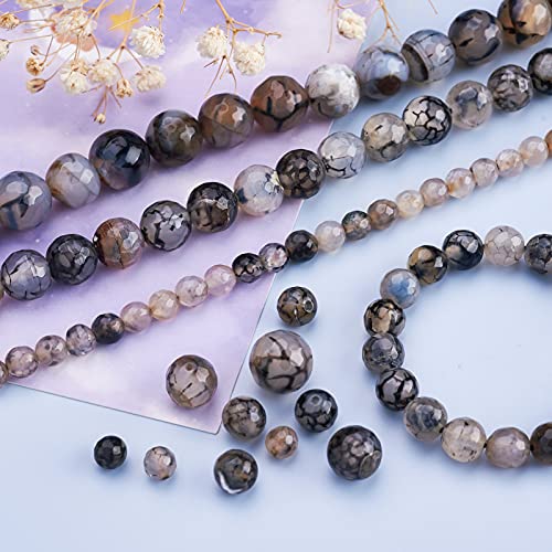Cheriswelry 177pcs 6-12mm Round Natural Dragon Veins Agate Beads Loose Spacer Ball Beads 1mm Hole Gemstone Crafting Beads for DIY Earring Bracelet Necklace Jewelry Making - color: Natural Dragon Veins Agate