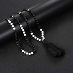 LIUANAN 108 Mala Beads 8mm Natural Bracelet Healing Gemstone Yoga Meditation Hand Knotted Mala Prayer Bead Necklace - color: 6mm-Black+White Natural Turquoise