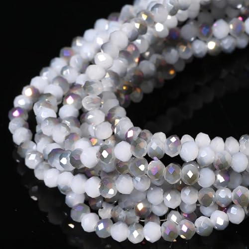 5 Strands 3mm AB Gray Color Half Plated Faceted Rondelle Beads, Songxi Glass Beads for Keychain Making Necklace Earring Jewelry Making for Gemstone DIY Craft Supplies - color: AB Gray Color, size: 3mm(5 Strands)