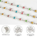 KYUNHOO 13 Feet Brass Jewelry Chain Bulk Mixed Color Rhinestones Chain for Jewelry Making with Lobster Clasps and Jump Rings Square Glass Bead Link Chain Women Necklace Anklet DIY Craft Chain - color: Square Bead-Silver
