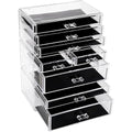 Sea Team 3-Tier Stackable Clear Makeup Organizer with Drawers, Acrylic Plastic Cosmetic Display Case, Jewelry Storage Box, Holder for Dresser, Bathroom, Vanity, Countertop (8 Drawers) - size: 3-Tier, 8 Drawers