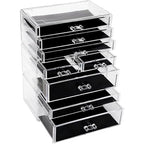 Sea Team 3-Tier Stackable Clear Makeup Organizer with Drawers, Acrylic Plastic Cosmetic Display Case, Jewelry Storage Box, Holder for Dresser, Bathroom, Vanity, Countertop (8 Drawers) - size: 3-Tier, 8 Drawers