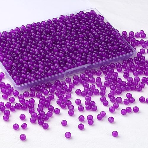 500Pcs Purple Glass Beads for Bracelets and DIY Crafts, 6mm Round Glass Crystal Beads for Bracelet Jewelry Making Kits Earring Necklaces(Purple) - color: Purple