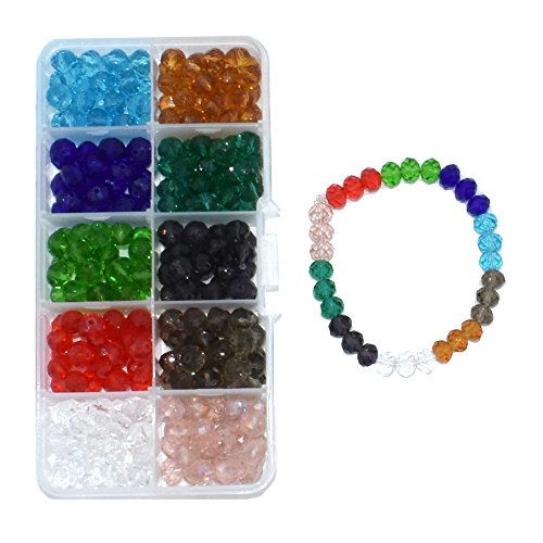 Briolette Crystal Glass 300pcs 8mm Beads Finding Spacer Beads Faceted with Container Box Beads for Making Jewelry 10 Colors (8mm) - size: 8mm