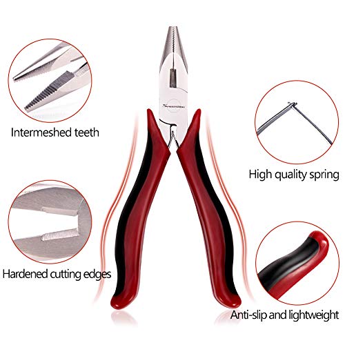 SPEEDWOX Long Nose Pliers 5 Inches Micro Wire Cutters Side Cutting with Spring Multi Use Mini Precision Fine Pliers Functional Professional Jewelry Making Tool Serrated Jaws Chrome Vanadium Steel - style: Long Nose Pliers