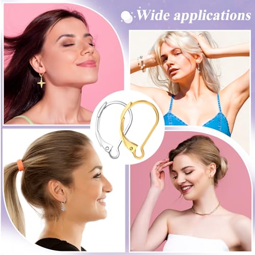 24 Pcs Leverback Earring Hooks, Stainless Steel Clasp Hoop, Hypoallergenic Dangles Earring Hooks, French Ear Wire Findings for Women, DIY Crafts, Jewelry Making (Gold, Silver) - color: Silver, Gold 24pcs