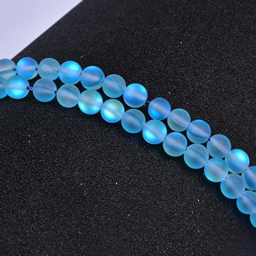 38PCS 10mm Natural Sky Blue Mystic Aura Quartz Gemstone Beads Frosted Matte Titanium Round Loose Spacer Beads 15 inch Full Strand Crystal Healing Power Quartz - color: Sky Blue Mystic Aura, size: 10mm