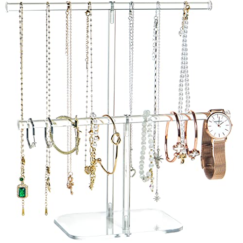 lengnoyp Premium Jewelry Stand , Solid Clear 2-Tier Acrylic Jewelry Organizer Stand & Bracelet holder Stand for Necklace Display, Ring & Watch Display - size: 2-tier