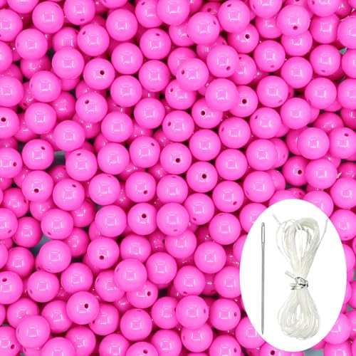 70Pcs Rose Red Acrylic Round Beads, Smooth Plastic Spacer Beads Set with Beading Needle and 13Ft Elastic String Cord for Jewelry Making Bracelets Necklace Earring DIY Crafting Supplies - 16mm - color: Rose Red, size: 16mm