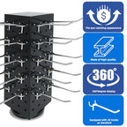 Rotating Pegboard Stand with 20 Peg Hooks 4-Sided Pegboard Spinning Display Stand 4 x 4 x 12 Inches, Keychain Display Stand for Retail Display, Earring Display (Black) - color: Black