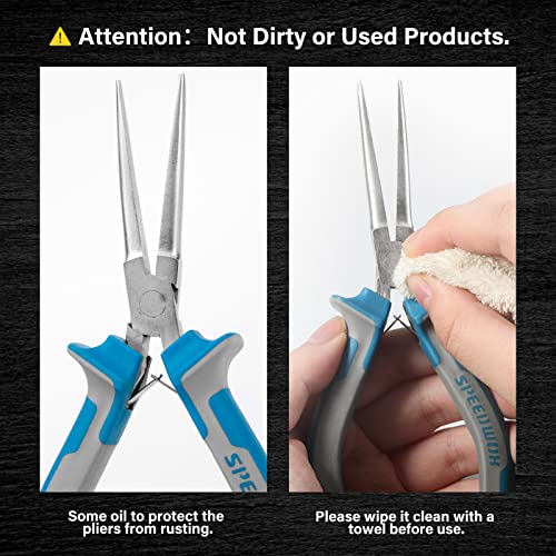 SPEEDWOX 6 Inches Needle Nose Pliers Mini Extra Long Nose Precision Nippers Thin Flat Jaws Micro Functional Precision Wire Looping Fine Pliers with Spring Craft Small Jewelry Making Tools - style: 6" Needle Nose Plier