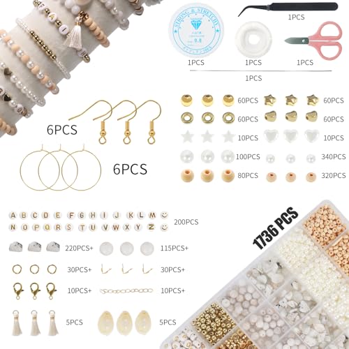 TOIPINIO Bracelet Making Kit Jewelry Making Supplies Kit Natural Stone Beads for Irregular Natural Stone with for DIY Craft-1736 PCS Friendship Bracelet/Necklace/Earrings for Adults (Moonstone) - color: Moonstone