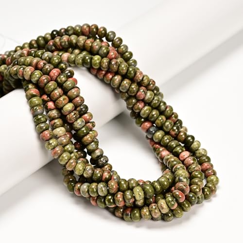 ICAI 4x6mm Natural Rondelle Beads – Loose Gemstone Spacers for DIY Jewelry Making (Unakite) - color: Unakite, size: 4x6