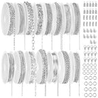Afcabakila 15 Rolls Necklace Chains Stainless Steel Jewelry Chains Kit 118 Feet Silver for Jewelry Making DIY Necklace Bracelet Making with Jump Rings Lobster Clasps and Connectors