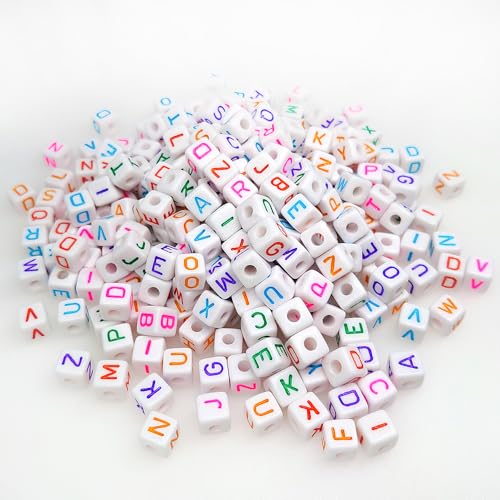 300 Pieces 10x10mm Big Large Cube Acrylic Alphabet Letter Beads A-Z Mixed Plastic Shape Loose Beads for Jewelry Making Bracelets Necklaces Key Chains (Colorful) - color: Colorful