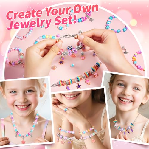 BLmukce Charm Bracelet Making Kit for Girls Ages 8-12, DIY Jewelry Making Kit & Craft Set with Beads, Charms & Necklace Supplies Birthday Christmas Gift for Kids 4-6 7 8 Years Old Girl - color: Red
